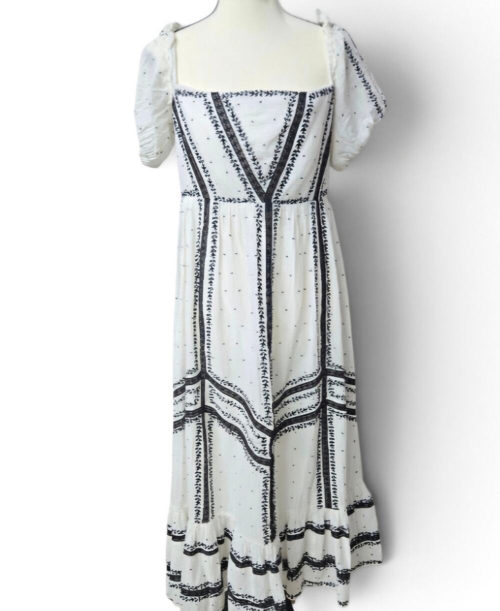 Love Sam Midi Dress Ivory Black Rose Off The Shoulder Lace Boho Anthropologie M